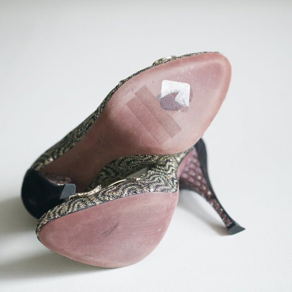 Nina Ricci High-Heel Glitter Black  Suede Pumps - Picture 10 of 12